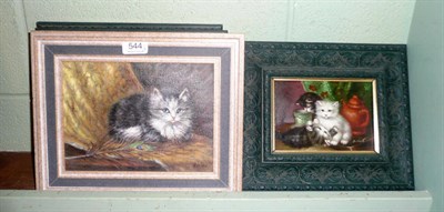 Lot 544 - Four paintings of cats, one signed 'Arien', two by D Marin and one by F Ball