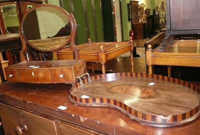 Lot 591 - A Hepplewhite period dressing table mirror the base with three drawers on bracket feet and a kidney