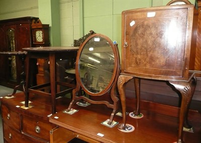 Lot 598 - Two Georgian toilet mirrors, two occasional tables and a walnut bedside cupboard