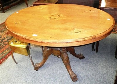 Lot 609 - Victorian walnut inlaid oval breakfast table