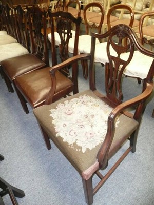 Lot 659 - George III mahogany carver chair and a pair of Chippendale-style dining chairs