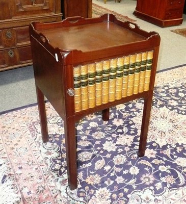 Lot 674 - Pair of reproduction lamp tables with faux book doors