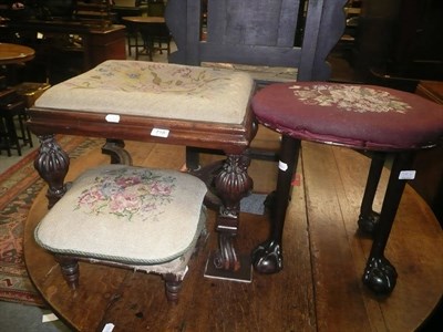 Lot 718 - 17th century-style walnut dressing stool with woolwork drop-in seat on Spanish scroll feet and...