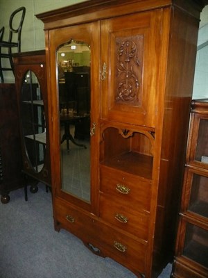 Lot 729 - Satin walnut Art Nouveau combi/wardrobe