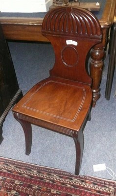 Lot 756 - Pair of mahogany sabre leg hall chairs