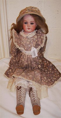 Lot 1000 - Armand Marseille 370 Bisque Shoulder Head Doll with original brown wig, sleeping blue eyes,...