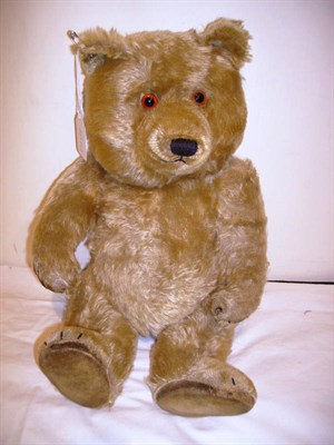 Lot 1021 - Circa 1940's Yellow Plush Mohair Jointed Teddy Bear with stitched nose and claws, velvet pads,...