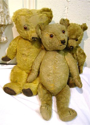 Lot 1026 - Yellow Plush Jointed Teddy Bear with stitched nose, claws and leatherette pads, 45 cms; jointed...