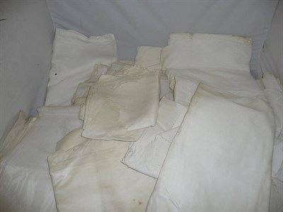 Lot 1046 - Five Assorted White Linen And Drawn Thread Work Table Cloths, hem stitched bed linen and other...