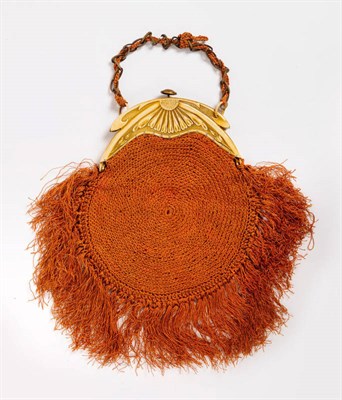 Lot 1083 - Circa 1930's Red Ochre Woven Silk Evening Purse With Bakelite Hinged Clasp and fringed...