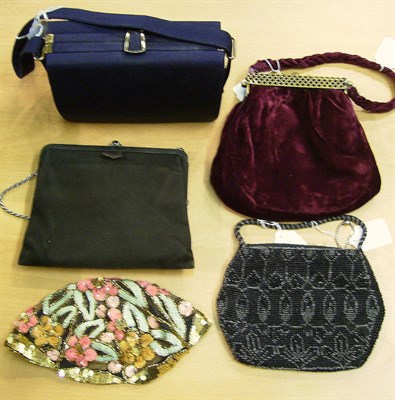 Lot 1092 - Assorted Evening Bags, Compacts And Opera Glasses including a navy blue ribbed fabric hinged...