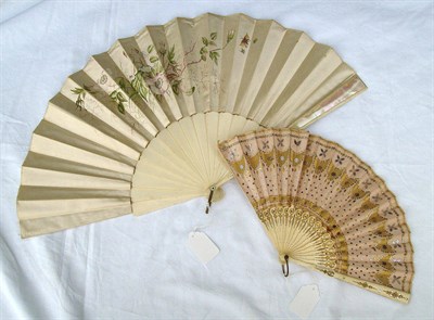 Lot 1111 - Seven Assorted 19th Century And Later Fans including a pink silk fan on bone guards with steel...