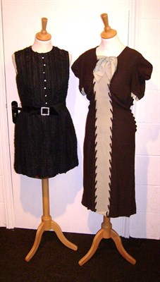 Lot 1119 - Assorted 1930's And Later Costume including a brown crepe cocktail dress with pistachio silk...