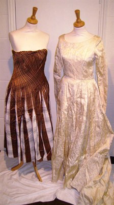 Lot 1121 - Circa 1950's And Later Costume including a Robert Dorland brown checked strapless cocktail...