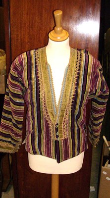 Lot 1123 - Gents Turkish Velvet Striped Jacket with gold brocade applique and gilt thread embroidery to...