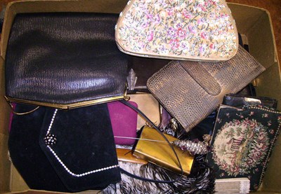 Lot 1128 - Assorted Circa 1930's And Later Evening Bags, Fans, Compacts And Accessories including a brown...