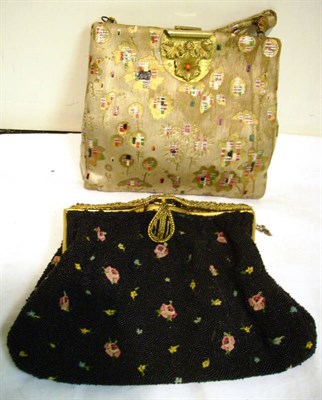 Lot 1131 - Circa 1920's Cream Silk Evening Purse with painted gold leaf and coloured abstract decoration and a