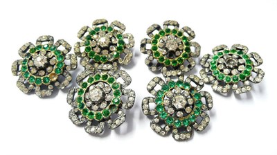 Lot 1147 - A Set of Six Paste Buttons, of stylised floral form, set with white paste stones with a ring of...