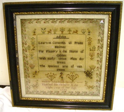 Lot 1153 - Framed Sampler Worked By Hester Johannah Savory, Aged 8 1793, with a central verse titled...