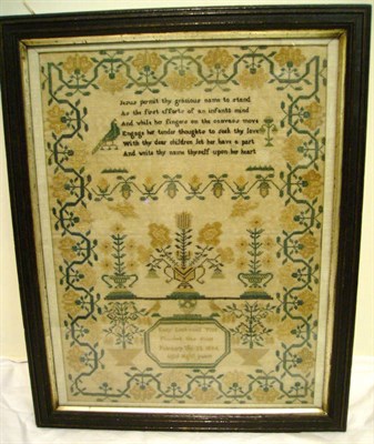 Lot 1155 - Framed Sampler Worked By Lucy Lockwood Vize Aged 8, 23 February 1844, worked in silk cross...