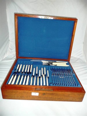 Lot 1 - A Victorian mahogany canteen of silver plated fiddle pattern flatware