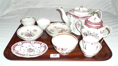 Lot 12 - Newhall teapot, sucrier and cover, collection of teabowls and saucers