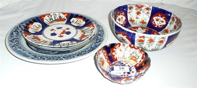 Lot 16 - Three pieces of Imari, two Chinese blue and white plates
