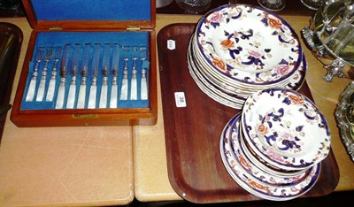 Lot 38 - Mason 'Mandalay' pattern dinner wares and a canteen of plated fruit cutlery