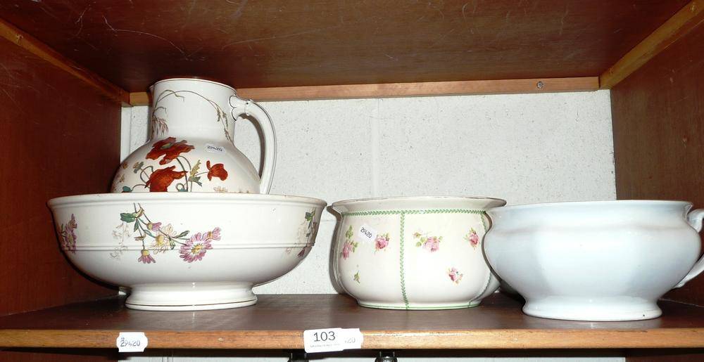 Lot 103 - Brown Westhead Moore & Co Victorian pottery three piece wash set decorated with poppies and...