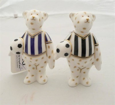 Lot 128 - Two Royal Crown Derby Teddy Football Paperweights, boxed.