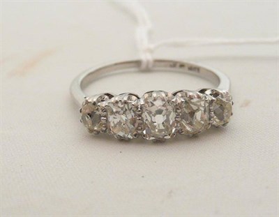 Lot 131 - An old cut diamond five stone ring, shank stamped '18CT' and 'PLAT'