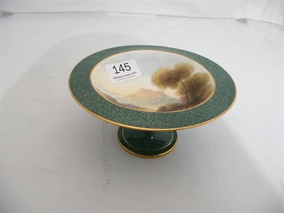 Lot 145 - A Royal Worcester Art Deco small comport hand painted with a view of a castle, possibly...