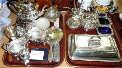 Lot 173 - A Victorian silver-handled ivory page turner, a silver plated three piece tea service and a...