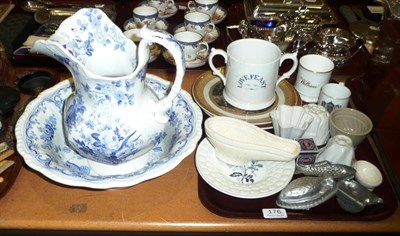 Lot 176 - Collection of miscellaneous ceramics including a blue and white jug and bowl and a Love Feast...