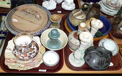 Lot 182 - A tray of Studio ceramics including a Buller 'Celadon' bowl, a Coron black basalt vase and a...