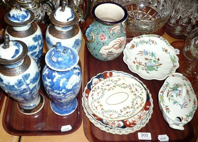 Lot 202 - Two trays of assorted ceramics including four Chinese  vases and covers, a Japanese vase, an...