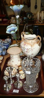 Lot 205 - A vaseline glass epergne, Crown Devon pedestal and vase, Susie Cooper coffee cans and saucers,...