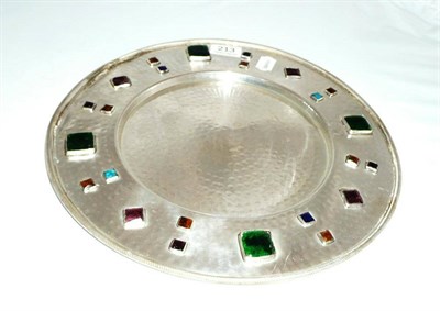 Lot 213 - Hammered pewter and hardstone-set dish (from Dorset)