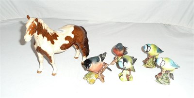 Lot 215 - Beswick Pinto pony and five Beswick birds