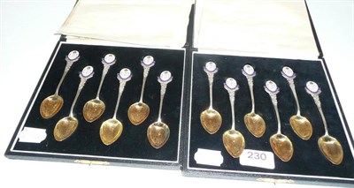 Lot 230 - Two cased sets of silver coronation teaspoons