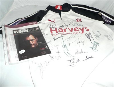 Lot 236 - A signed rugby shirt for the World XV versus Sarasens XV, 21st May 2006 with match day magazine and