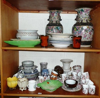 Lot 250 - Two shelves including Coalport coffee service, decorative ceramics, pair of Japanese...