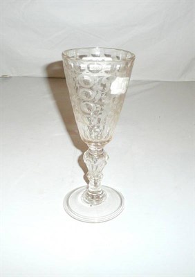 Lot 260 - A late 18th Century Dutch soda glass wine goblet with engraved decoration, on a folded foot