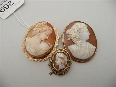 Lot 269 - A 9 carat gold cameo brooch and two others