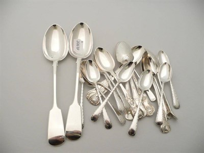 Lot 287 - Two silver table spoons and various Georgian and later silver teaspoons