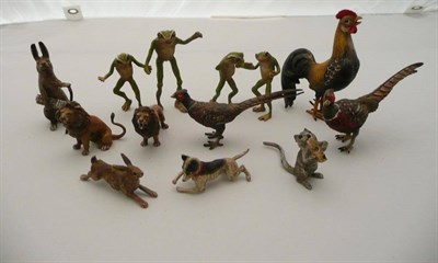 Lot 295 - Eleven Bergmann-style miniature bronze frogs, pheasants and animals