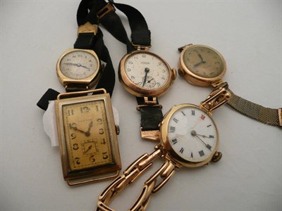 Lot 305 - Five gold wristwatches