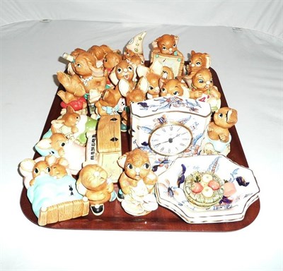 Lot 335 - A collection of twenty three Pendelfin figures of rabbits, a Masons Cathay pattern mantel timepiece