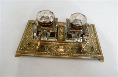 Lot 347 - A brass two bottle inkstand