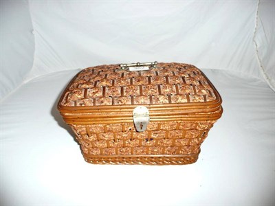 Lot 362 - Cane and straw work sewing box with hinged lid